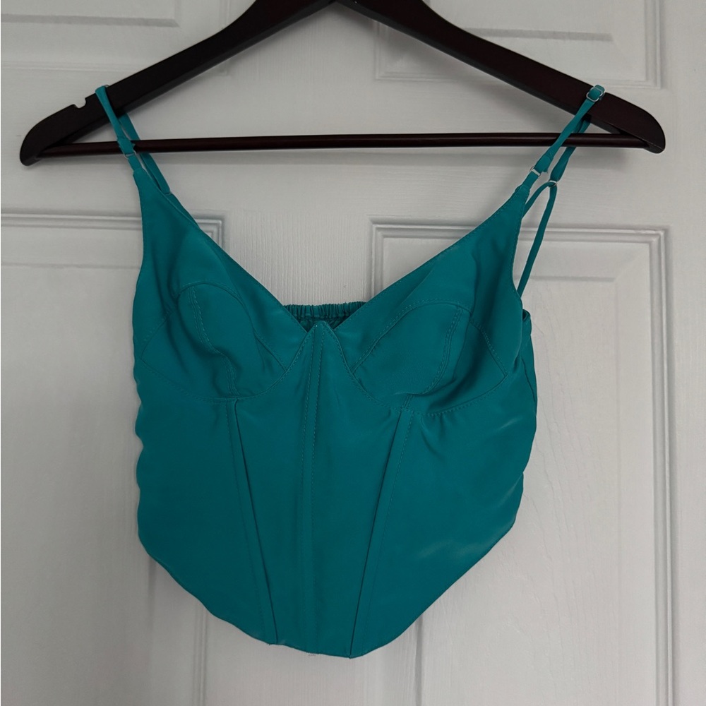 Urban Outfitters Satin Bustier Crop Top in Teal